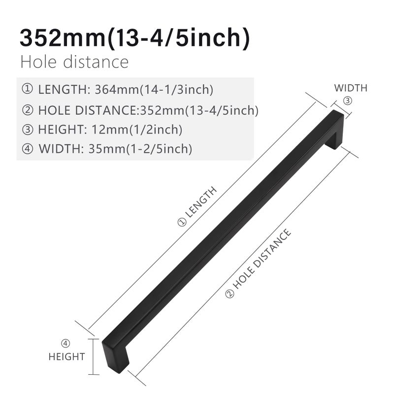Redunest Cabinet Pulls Matte Black Cabinet Handles Square Drawer Pulls  10 Pack 13-4/5 Inch Stainless Steel Kitchen Door Cupboard Cabinet Handles  Drawer Hardware Handles  352mm Hole Centers - Image 2